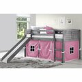 Kd Gabinetes PD-790AAG-P-785AG Twin Size Louver Low Loft with Slide & Pink Tent in Antique Grey KD3714965
